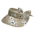 Flower Print Visor w/ Pleated Crown